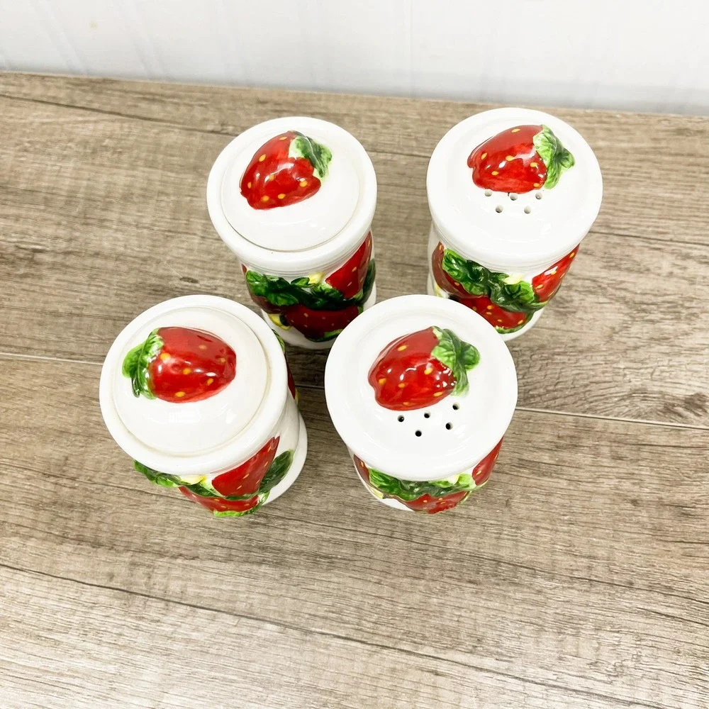 Vintage Ceramic Strawberry Spice Jar Set and Salt and Pepper Shakers